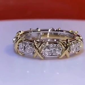 Tiffany Style-Two-Tone Gold and Silver Ring with Moissanite